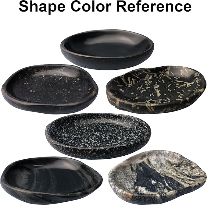 Natural River Stone Reptile Food Bowl - Handmade Pebble Dish for Reptiles, Amphibians, Hedgehogs, and Small Pets - Unique Size, Shape & Color - Water & Food Bowl (Black)