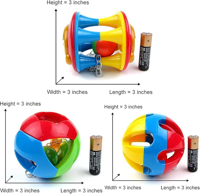 Hypeety Parrot Colorful Ball Toys with Bell Cage Hanging Chewing String for Parakeet Conure Cockatiel Small Medium Birds (A)