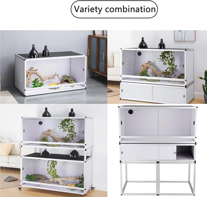 PVC Reptile Enclosure 48 * 24 * 24" Space Efficient Large Reptile Terrarium Habitat 120 Gallon for Bearded Dragon Gecko Lizard Snake, Wide Vivarium with Sliding Doors Lock (2pcs-White Panels)