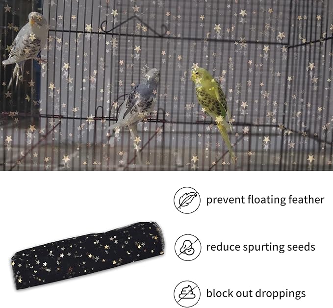 Large Bird Cage Net Cover, Bird Cage Seed Catcher, Universal Adjustable Bird Cage Skirt Cover Birdcage Nylon Seed Mesh Net Cover for Round Square Cages