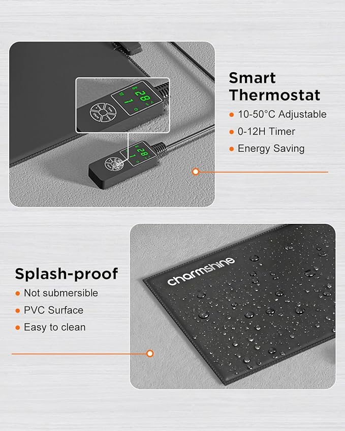 6 by 8-inch 7W Reptile Heating Pad Graphene with Temperature Control Reptile Tank Heat Pad Terrarium Under Tank Heater Mat for Snake Lizard Hermit Crab Reptiles Turtle Thermostat