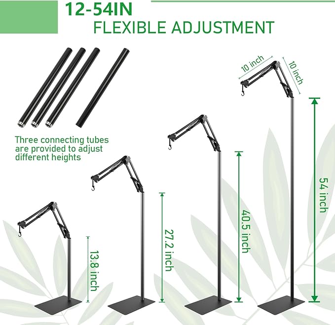BETAZOOER 360° Adjustable Reptile Lamp Stand | Heavy Duty Metal Heat Lamp Holder (12-54in) for Bearded Dragons, Snake Tanks | 180° Foldable & Anti-Slip Base