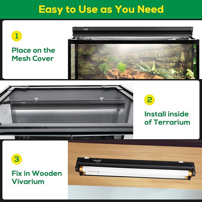 T5 UVB Reptile Light Fixture HO UVB Bulb Lighting Combo Kit, 10.0 UVB Light for Reptiles Terrarium Hood with 24W Reptile Light Bar UVA UVB Desert Lamp for Bearded Dragon Turtle Tank, 22Inch