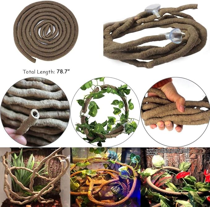 Hamiledyi Bearded Dragon Tank Accessories Lizard Large Hammock Jungle Climber Vines Flexible Leaves Bendable Vine Artificial Branch Habitat Reptile Decor for Chameleon, Lizards,Gecko,Snakes