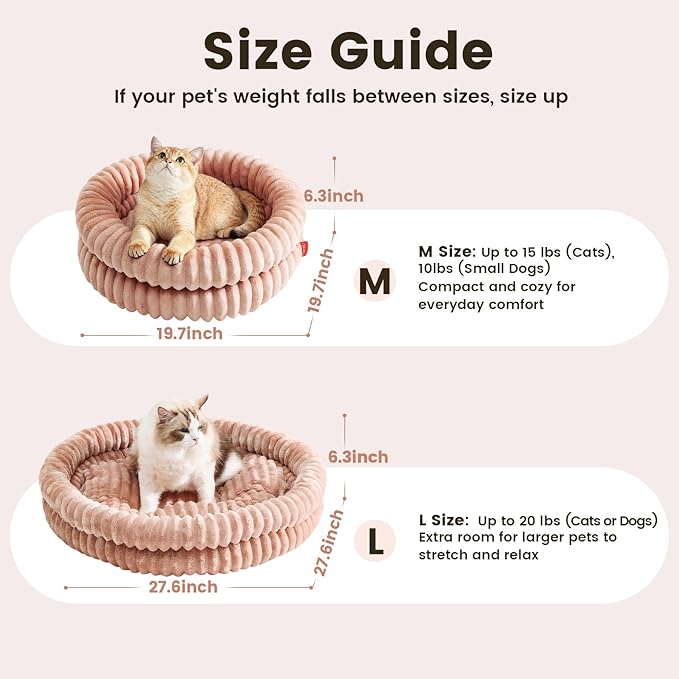 Fluffy Cat Beds for Indoor Cats, Washable Round Orthopedic Kitten Bed, Ultimate Soft Fuzzy Pet Bed for Small Dogs with Non-Slip Bottom, 19.7x19.7x6.3 in, Dark Pink