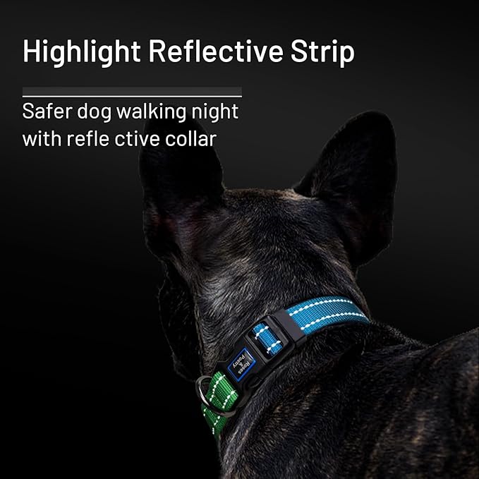 Roses&Poetry Large Dog Collar, Adjustable Reflective Durable Pet Collars for Small Medium Large Dogs (Bluegreen-L)