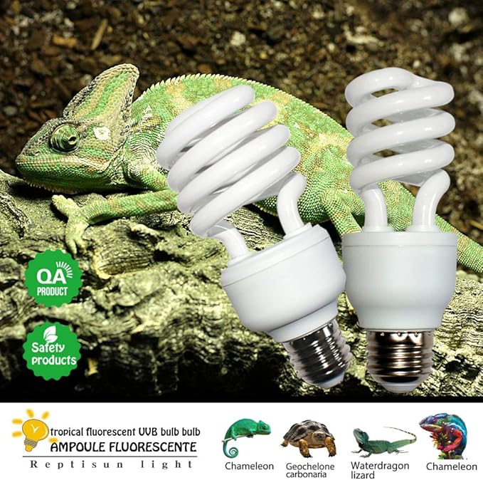 UVA UVB Reptile Light 5.0 Tropical 26W UVA UVB Bulb E26 Compact Fluorescent Terrarium Lamp with UV Tester Card
