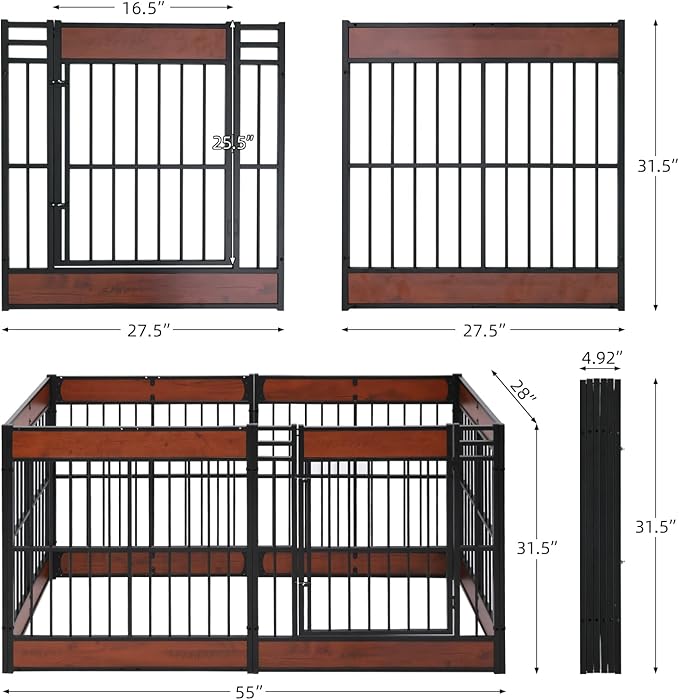 Dog Playpen, 31.5" Height Dog Pen Indoor, Heavy Duty, Safe and Sturdy, Furniture Style Puppy Pen (12 Panels (31.5" High), Rustic Brown)