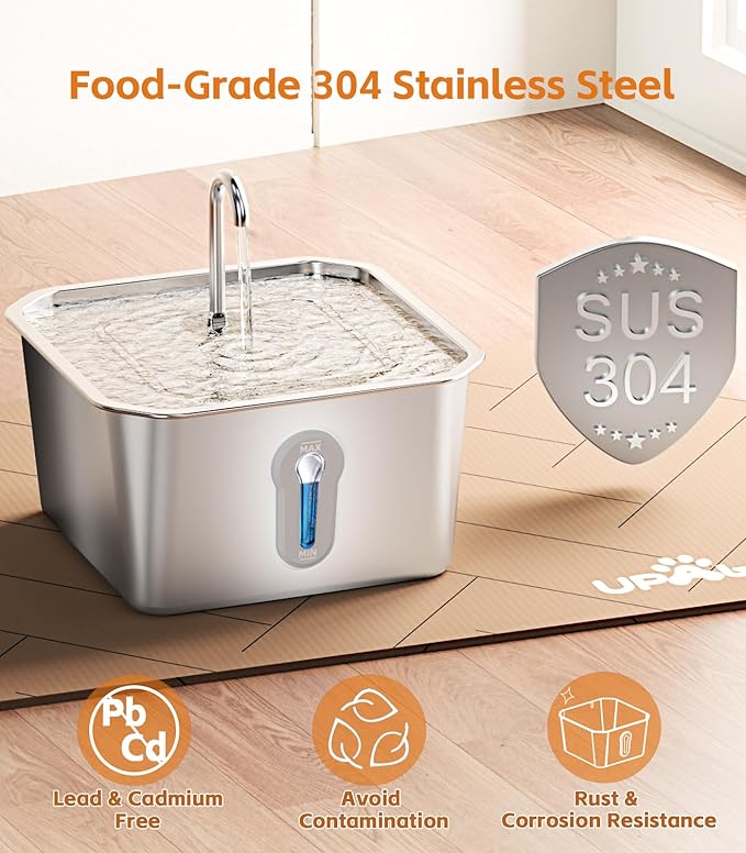 Cat Water Fountain Stainless Steel 135oz/4L Pet Water Fountain for Cats Indoor with 8 Filters Pets Dog Small Animal Automatic Dog Water Dispenser with 4 Filters 4 Sponge Quiet