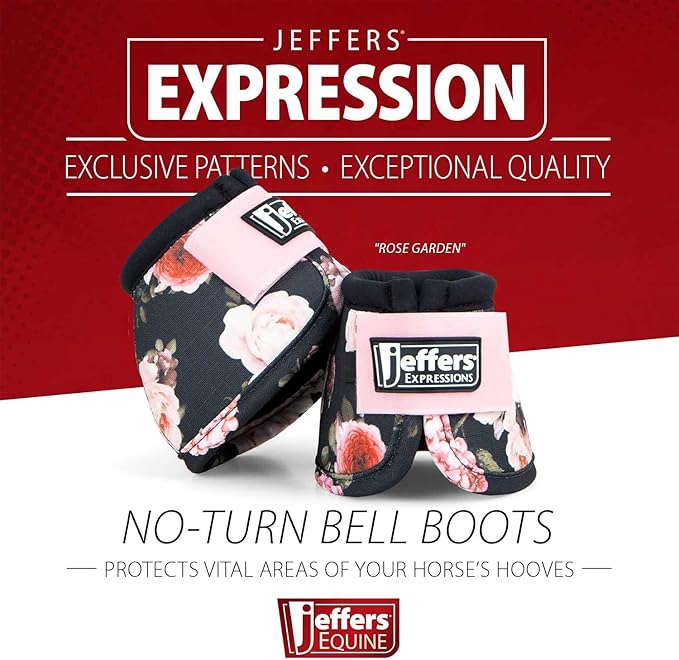 Jeffers Expression No Turn Bell Boots for Horses - Rose Garden, Large | Shock Absorbing Hoof Protection | Secure Double Hook & Loop Closure, Perfect for Turnout, Training, & Riding - 1 Pair