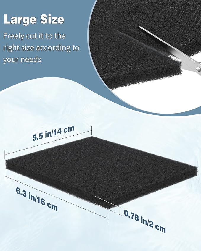 Pawfly Aquarium Bio Sponge Filter Media Pad, 6.3" x 5.5" x 0.78"Filter Foam Sponge Pads Cut-to-Size Foam for Fish Tank Filters Sumps Ponds Hydroponics, 12 Pack