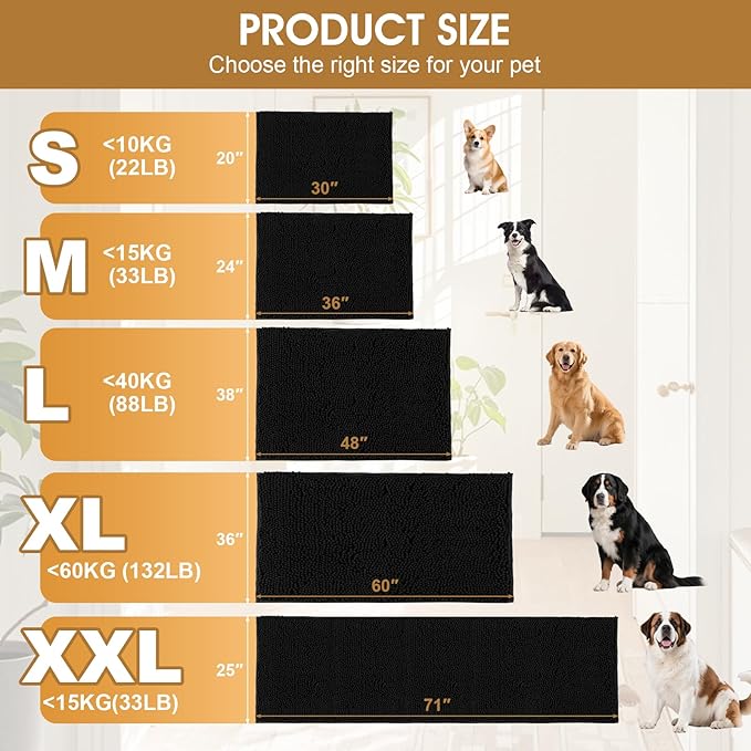 IM HOME 36" x 24" Black Dog Door Mats for Muddy Paws, Chenille Absorbent Dog Mat, Non Slip Heavy Mud Mat for Dogs, Soft Pet Bed Mat for Entryway, Mud Paws, Inside Floor