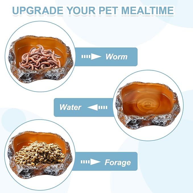 Reptile Food Bowl, Reptile Feeding Dish Corner Bowl Water Resin Rock Worm Feeder Dish XS (4.1 in, Orange), Intended for Lizards/o/Scaled Pet/Leopard o/Spiders