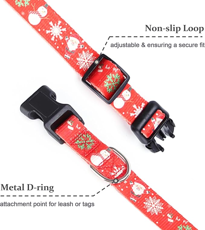 Christmas Dog Collar with Buckle Adjustable Safety Nylon Collars for Small Medium Large Dogs, Cute Stylish Girl Boy Christmas Dog Collar (Christma Red,S)