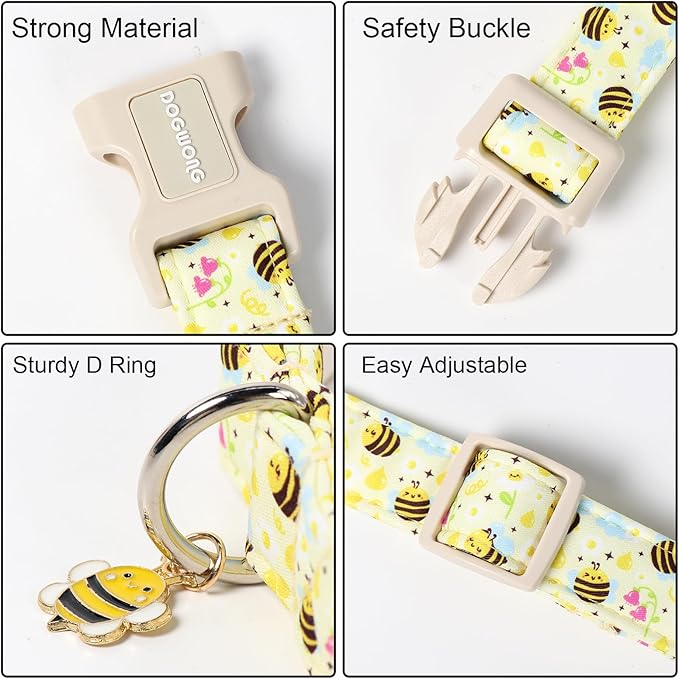 DOGWONG Spring Summer Dog Collar- Bee Flower Dog Collar, Adjustable Soft Girl Boy Dog Collar for Small Medium Dogs, XS