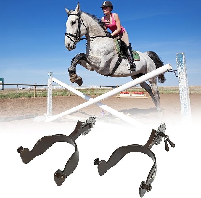 Western Antique Spurs for Horse Riding - Hand-Engraved Low Carbon Steel Spurs with Brass Accents, 75-78mm Adjustable Gear Design, Secure Copper Buckle