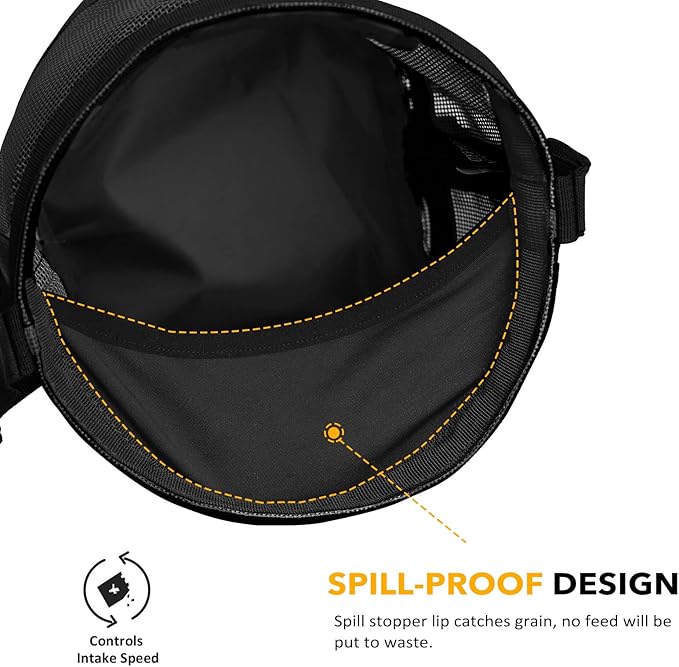Harrison Howard Horse Muzzle Feed Bag Nylon Mesh Grain Feed Bag with Adjustable Strap Mars Black Small