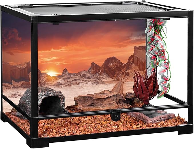 AWERT 36x20 inches Sun and Desert Terrarium Background Orange Reptile Habitat Background Durable Polyester Background