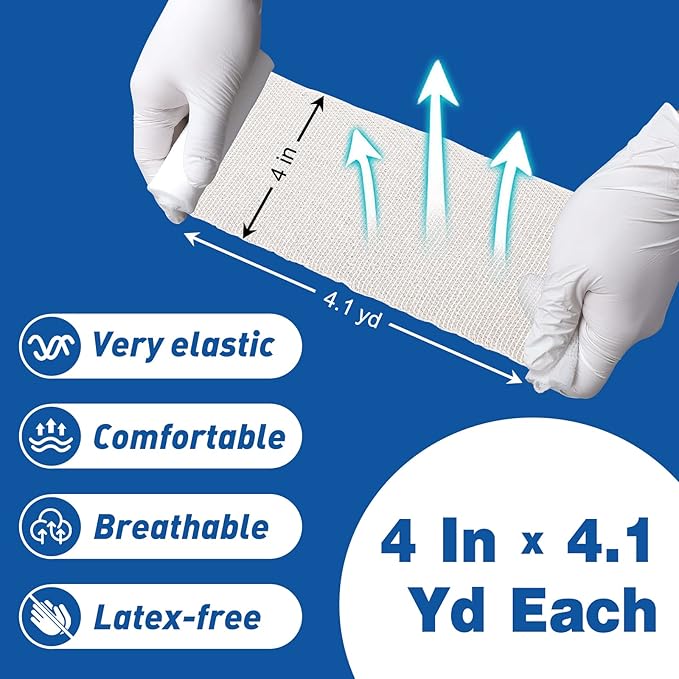 AZEN 90 Pack Gauze Rolls Bandages, 4 in x 4.1 Yards, Premium Medical Supplies & First Aid Supplies, Bandage Wrap Vet Wrap, Mummy Wraps (3 Boxes x 30 Rolls)