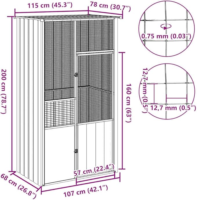 Metal Steel Large Bird Cage for Small Animals Like Birds, Rabbits, and Chickens, 45.3"x30.7"x78.7", Gray,-576