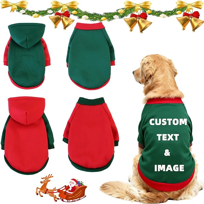 Custom Dog Hoodie, Personalized Sweatshirt with Photo Text Name Logo, Customized Hooded Sweater for Small Medium Large Dogs & Cats (Green + Red Sleeves, X-Large)