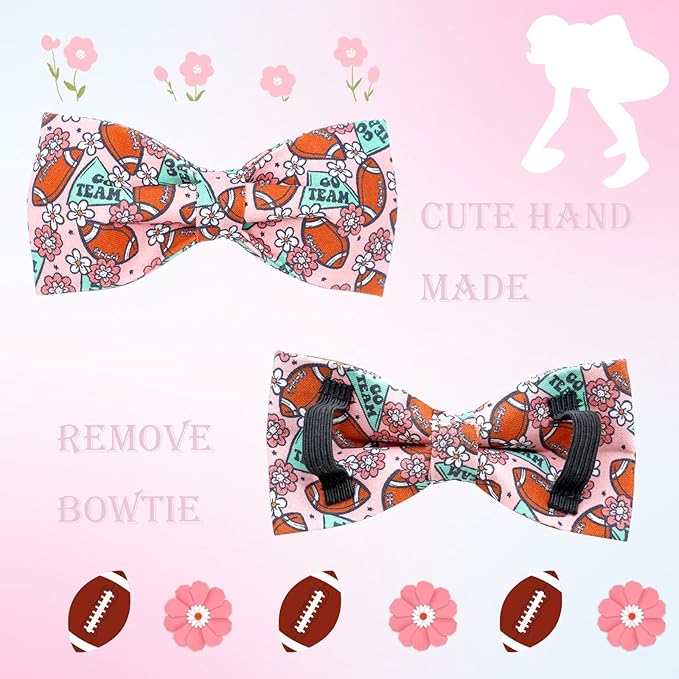 Dog Collar - Rugby with Flower Pet Collar Bows for Dogs Bowtie Pet Collar Adjustable Dog Collar Girl Boy Puppy Collar for X-Small Dogs