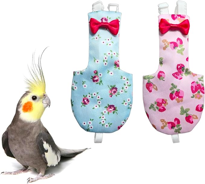 UKJENT Bird Diaper Protective Parrot Nappy - 2 Pack, Reusable Flight Suit with Waterproof Inner Layer, Washable Cute Urine Wet Suit for Cockatiel Monk Parakeet Sun Parakeet Lory(S)