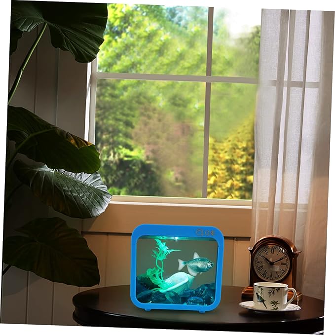 Transparent Mini Fish Tank with Led Light Creative Betta Fish Bowl for Desktop Decor Small Aquarium for Home Office Bedroom Easy to Clean and Detachable Betta Tank with 5 Color Changing Lights