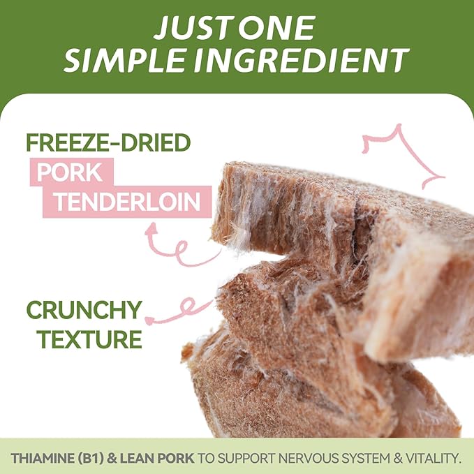 OPET Freeze Dried Cat Treats, Single Ingredient Grain Free High Protein Pet Food for Cats and Dogs, Healthy Training Snacks，Freeze Dried Pork Sliced Fillets (Pork, 1.48 Ounce)