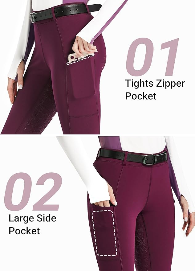 FitsT4 Sports Women's Fleece Lined Bootcut Horse Riding Pants Winter Full Seat Riding Tights with Pockets Equestrian Breeches