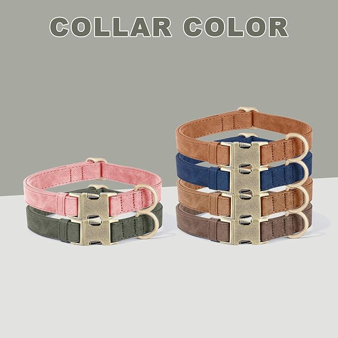 Genuine Leather Dog Collar - Adjustable Pet Collar with Quick Release Metal Buckle, Soft Skin Friendly Real Leather Collar for Small, Medium, Large Dogs (Dark Green, S：Fit 8-16" Neck)