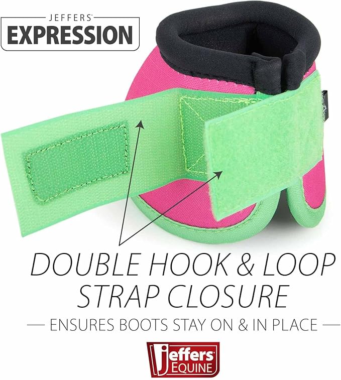 Jeffers Expression No Turn Bell Boots for Horses - Pink & Lime, Large | Shock Absorbing Hoof Protection | Secure Double Hook & Loop Closure, Perfect for Turnout, Training, & Riding - 1 Pair