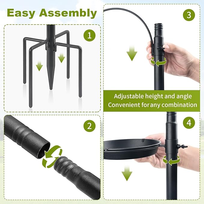 Bird Feeder Poles, Bird Feeding Station with Water Bowl and Birds Seed Tray, 88 Inch Shepherds Hooks for Outdoor Heavy Duty, 1-Inch Dia Humming Birds Feeder Stand Hanger Post with 4 Hooks
