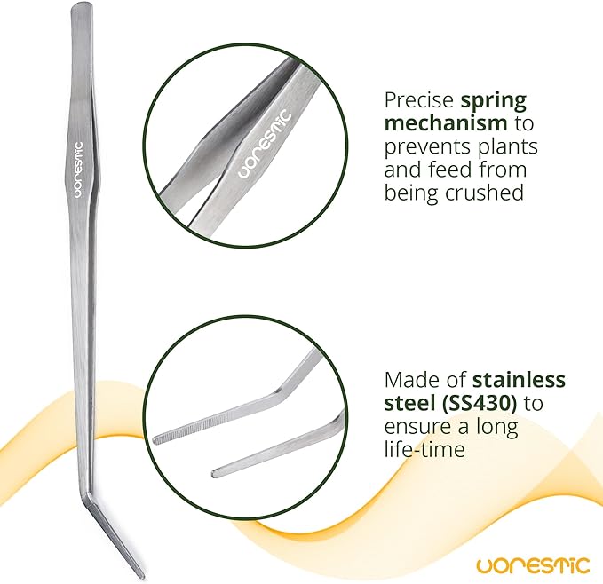 VORESTIC 2PCS 15" Curved Aquarium Tweezers Long and 9.8" Aquarium Scissors, Feeding Tongs and Scissors with Protective Cap, Stainless Steel Aquascaping Tools for Plant Trimming and Reptile Feeding