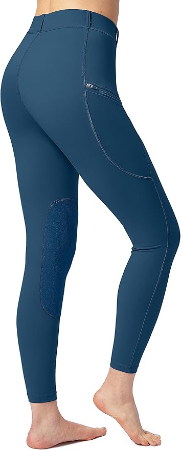 SANTINY Women's Horse Riding Pants with Zipper Pockets Knee-Patch Schooling Tights Equestrian Breeches for Women