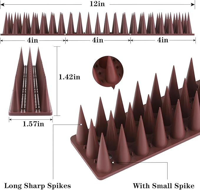 CIIC Bird Spikes, 20 Pack Pigeon Squirrel Raccoon Cat Deterrent Spike Outside Anti Robin Defender Outdoor to Keep Birds Away Roof Fence Window Nest 18.7 Feet(5.7m), Brown