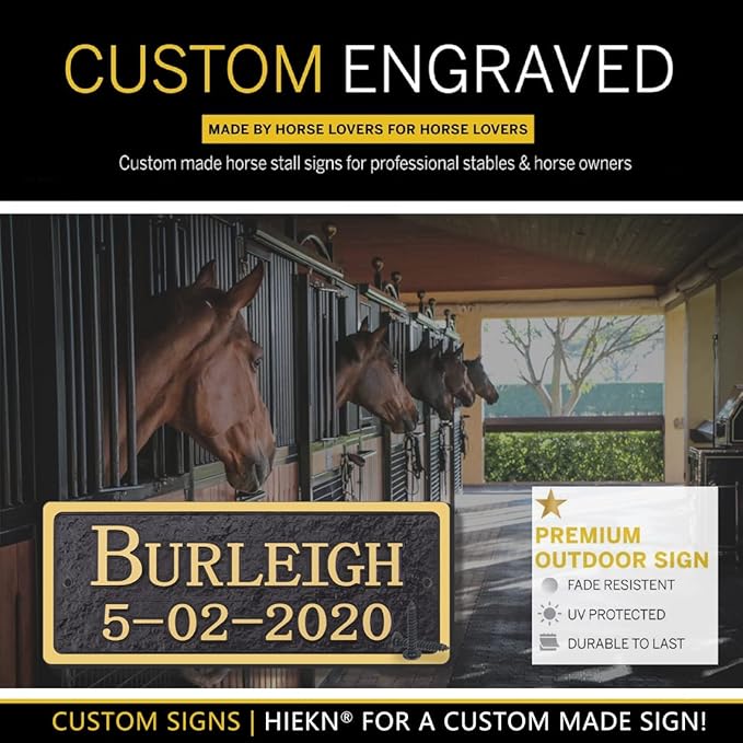 Acrylic Horse Stall Name Plate, 2.4" x 8" Personalized Stall Signs, UV Protected, Custom Pet Name Sign, All Weather Adhesive, Mounting (Gold, Style 7)