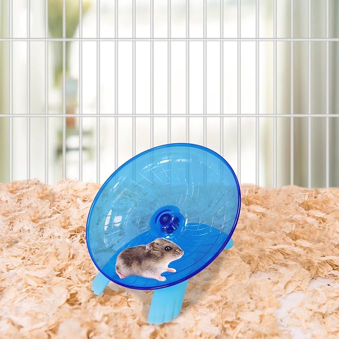 Hamster Flying Saucer Silent Running Exercise Wheel for Gerbil Rat Mouse Hedgehog Small Animals (Blue)