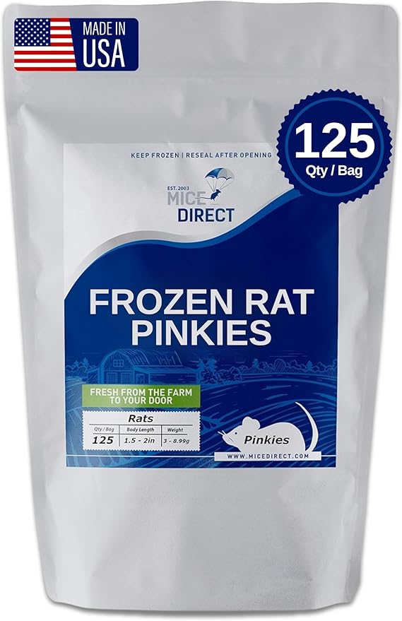 MiceDirect Frozen Pinkie Rat Food for Corn, Rat, King Snakes & Other repitles. (125 Count)