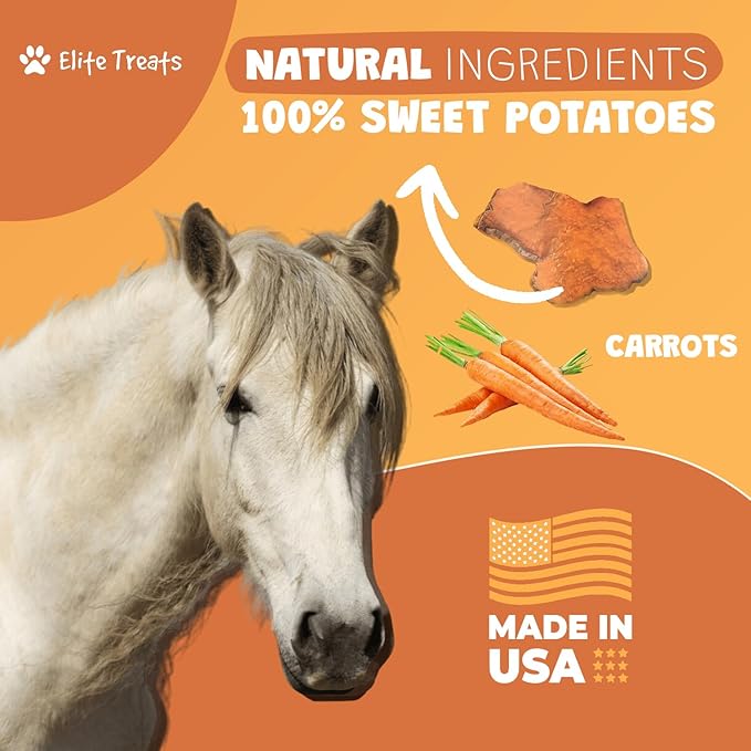 Horse Treats - Sweet Potato & Carrot 16 oz. | All Natural, Dehydrated Treat | Made in The USA for Horses, Ponies, Donkeys | Made with Real Sweet Potato Slices and Carrot Concentrate -16 oz
