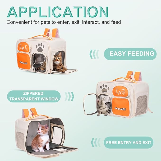 Cat Backpack Carrier, Breathable Dog Carrier Pet Supplies for Cats or Small Dogs Puppies, Intended for Hiking/Camping/Traveling (Yellow, 16"x10"x12")