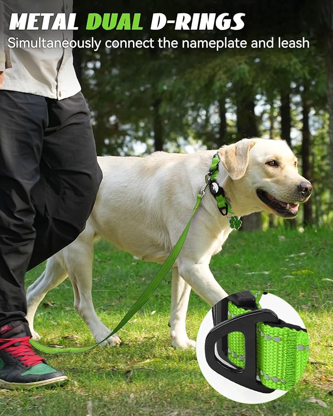 Joytale Airtag Dog Collar, Reflective Pet Collar with Waterproof AirTag Holder, Dual D-Rings, Soft Padded Adjustable for Small Dogs, Green, S