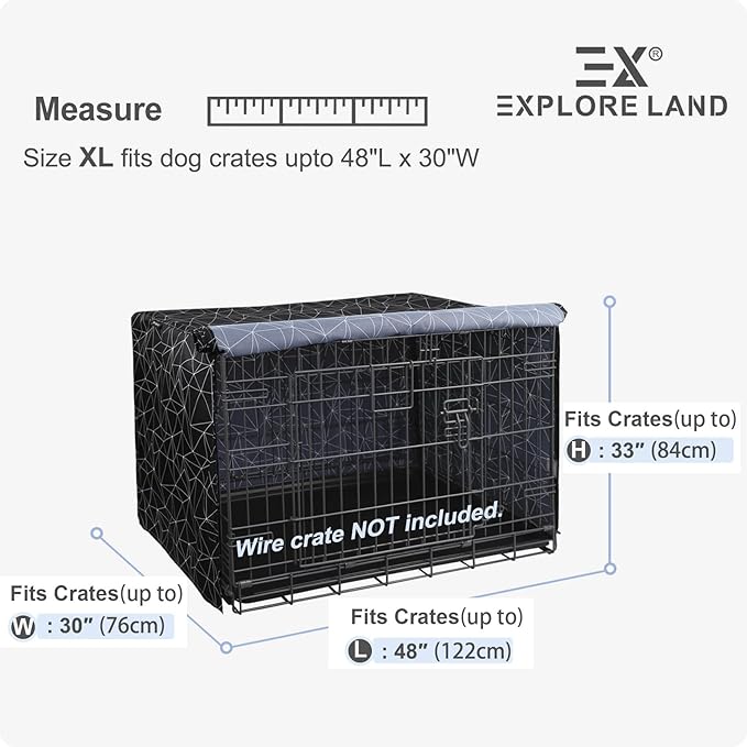 Explore Land Pattern Dog Crate Cover for 48 Inches Wire Cage, Heavy-Duty Polyester 1 2 3 Doors Standard Metal Pet Kennel Enclosure (Brief Polygonal)