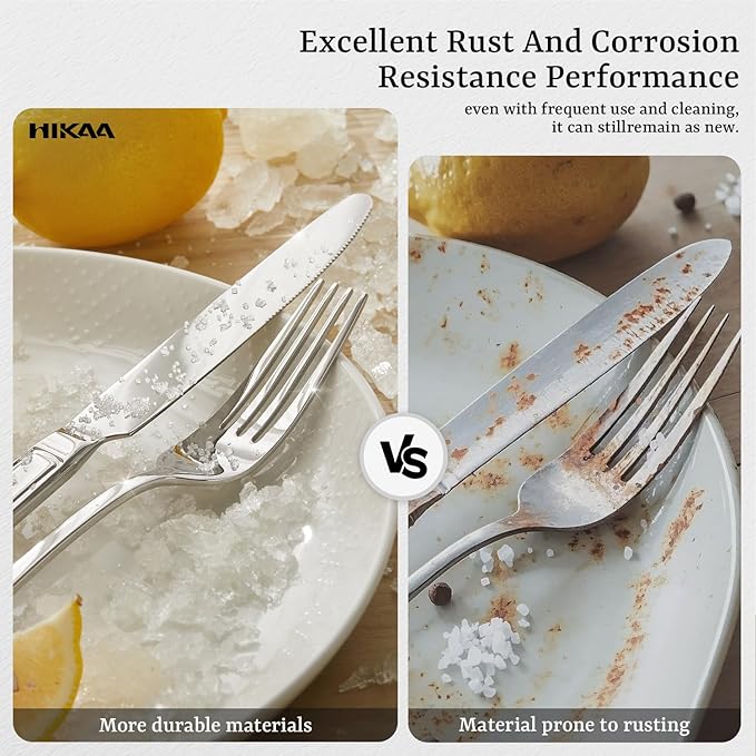 HIKAA Premium Silverware Set, Stainless Steel Flatware Set with Wide-Based Handles for Comfort & Durability, Forks & Spoons Cutlery Silverware Set (40PCS)