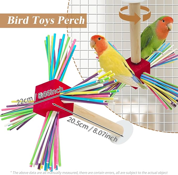 Bird Perch Toy for Cage,Spinning Windmill Bird Perch Toy,360° Rotating Chewable Stand with Grinding Sticks,Interactive Cage/Tabletop Training Toy for Parakeets,Cockatiels,Lovebirds (Mixcolor, Square)