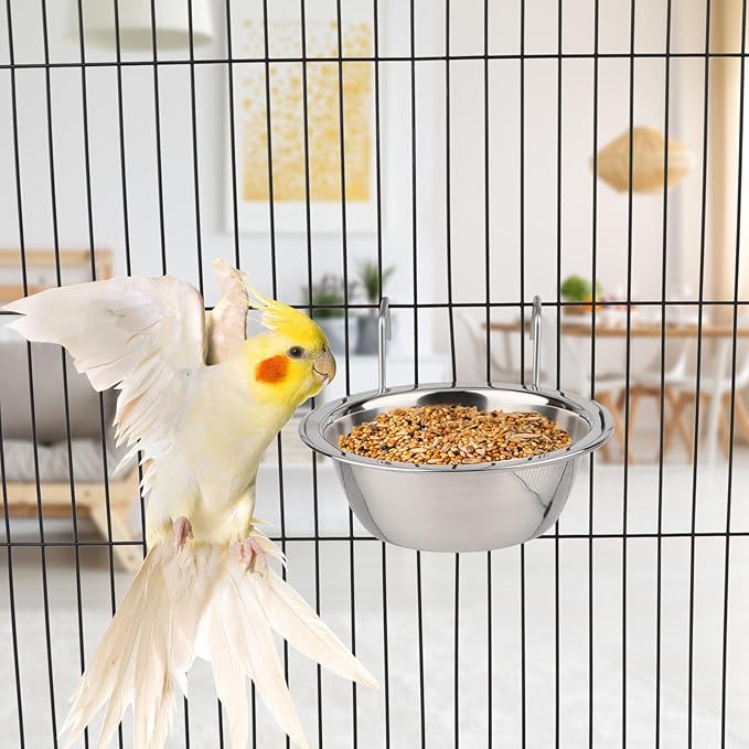 Hypeety Stainless Steel Food Water Cup with Bolt Hooks for Pet Bird Crates Cages Coop Dog Cat Parrot Bird Rabbit Pet (Medium,13cm)