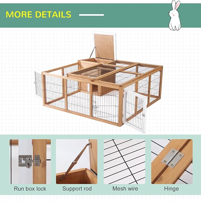 PawHut Rabbit Hutch Bunny Cage with Openable Main House, Indoor Outdoor Waterproof Rabbit House, Guinea Pig Cage for Small Animals with Three Ventilation Doors, Natural