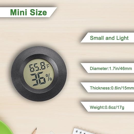 Reptile Thermometer and Humidity Gauge Digtal Terrarium Thermometer Circular Bearded Dragon Cage Accessories Reptile Temp and Humidity Gauge for Leopard Gecko Hermit Crab Gecko Lizard Etc 4pc