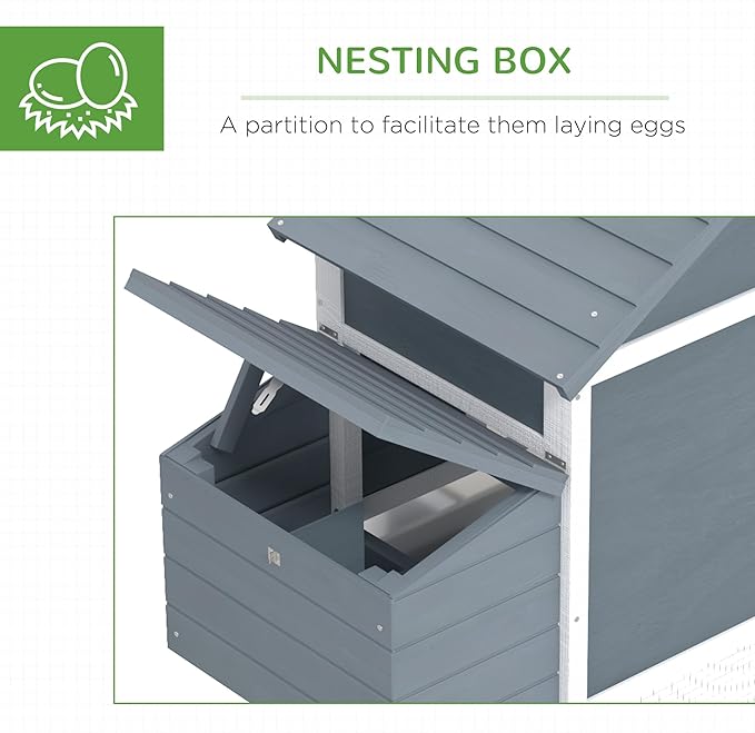 PawHut 59" Small Wooden Chicken Coop Hen House Poultry Cage for Outdoor Backyard with 2 Doors, Nesting Box and Removable Tray, White