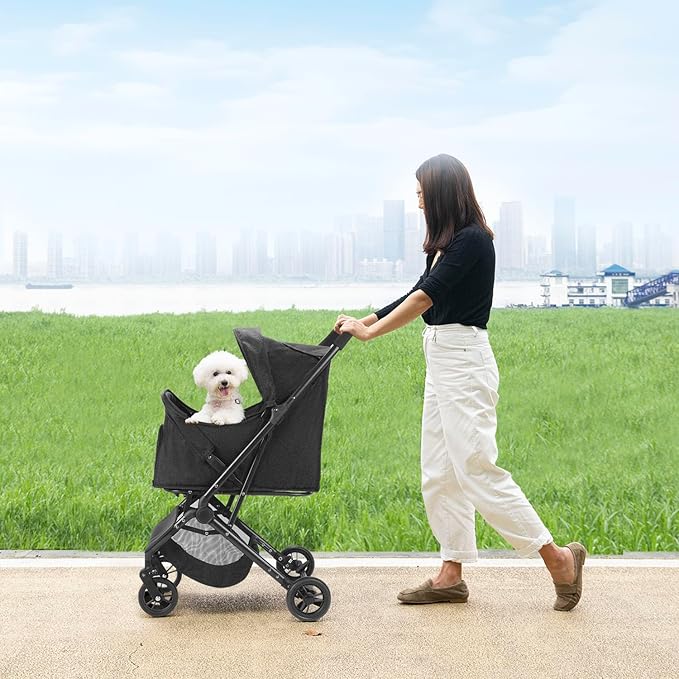 Wedyvko 3 in 1 Dog Stroller, Upgraded Frame, Pet Stroller for Medium Dogs, Shock Absorption, Luggage, Zipperless Entry, Storage Basket & Pouch, Cat Strollers with Dog Poop Bags & Dispenser (Black-p11)